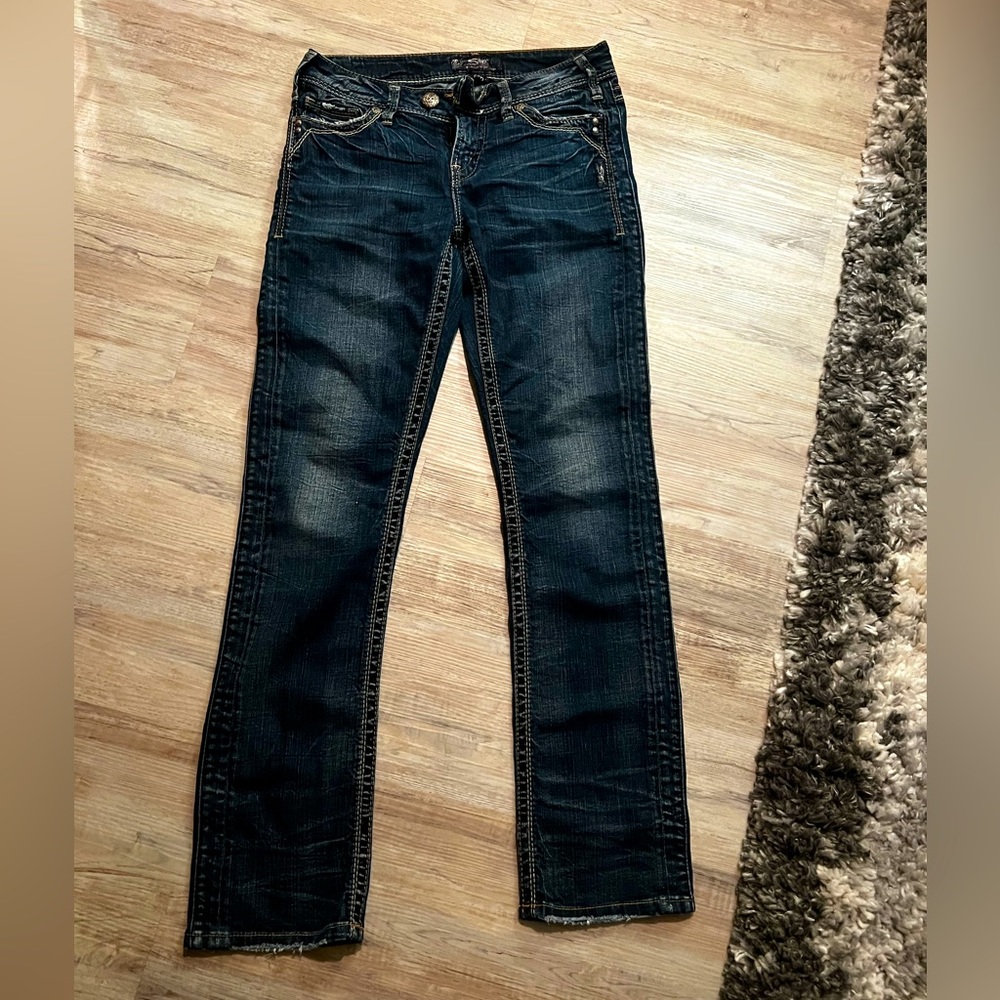 Silver denim Tuesday straight leg mid rise medium denim